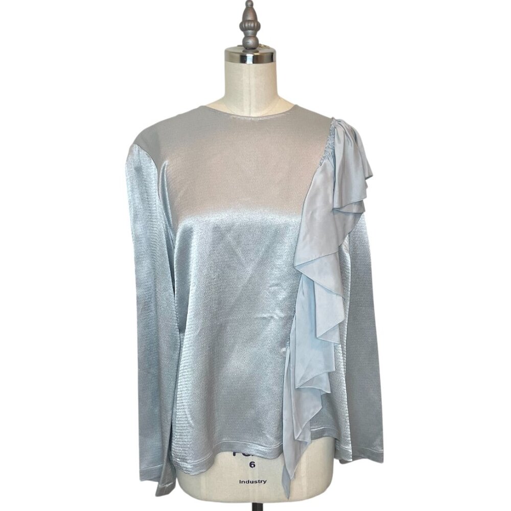 TOME NYC Silver Silky Ruffle Blouse \\ L